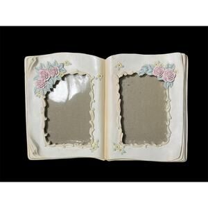 Vintage Pottery Floral Open Shabby Chic Book Tabletop Picture Frame For 2 Photos